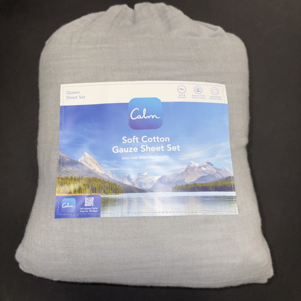 Calm Gray Soft Cotton Gauze Sheet Set Size Queen 32246